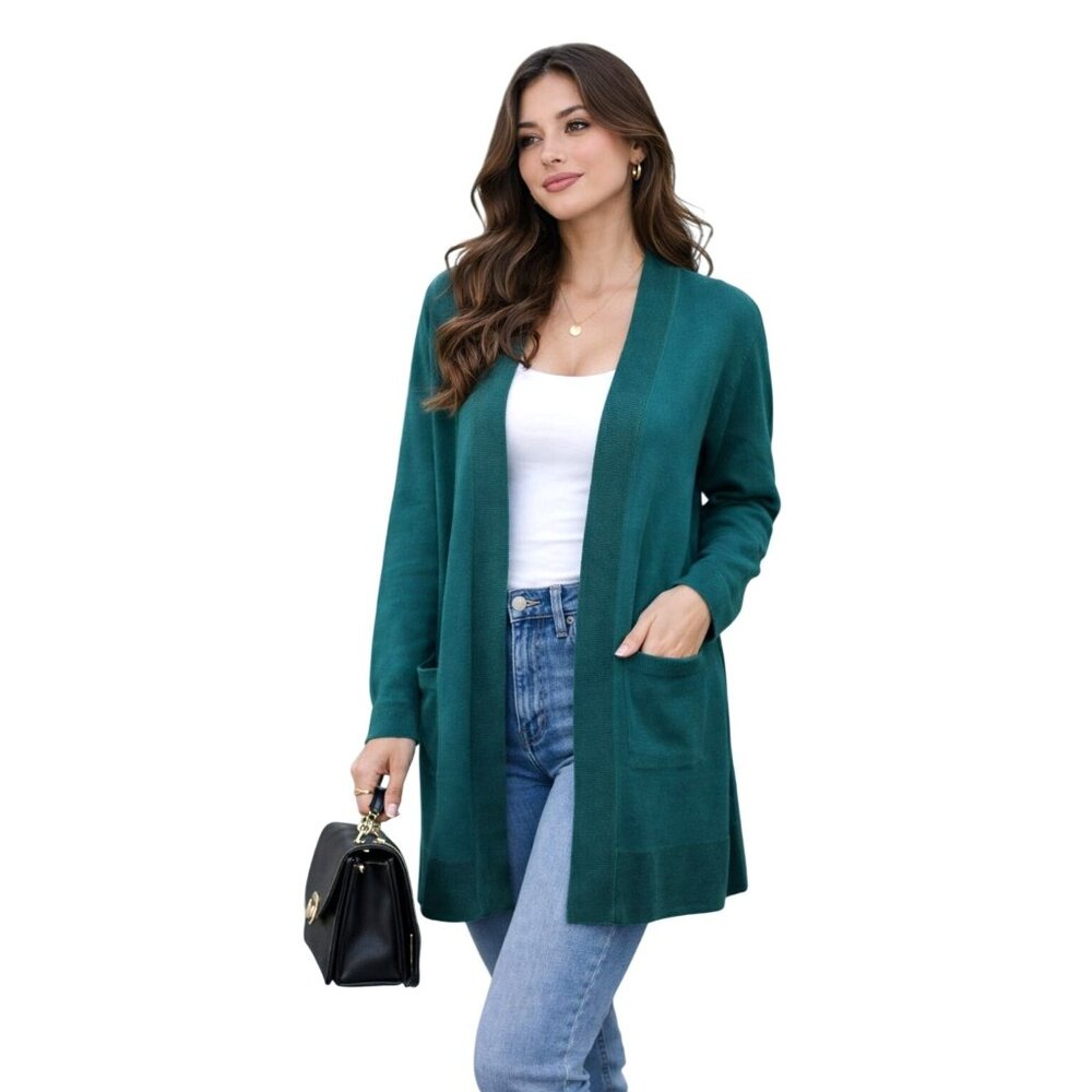 Chicos Open Front Teal Duster Cardigan Sweater Size 1/Medium